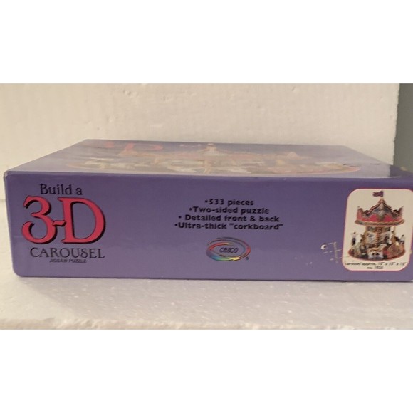 3D Carousel Puzzle 533 Pcs Two sided Corkboard 10x10x10 Ceaco 1026 VTG 1994  NEW - Picture 11 of 13